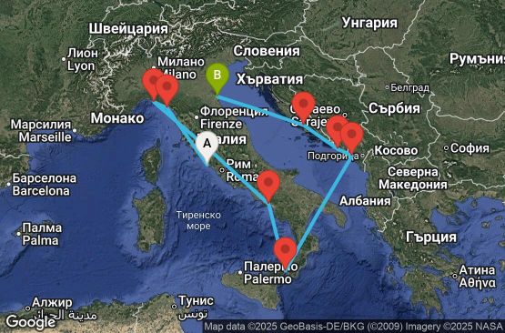 Маршрут на круиз 10 дни Италия, Черна гора, Хърватия - 10M395