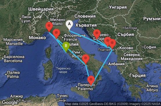 Маршрут на круиз 11 дни Италия, Хърватия, Черна гора - 11M314