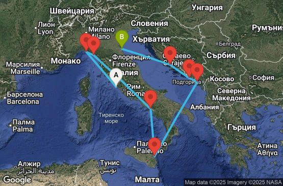 Маршрут на круиз 10 дни Италия, Черна гора, Хърватия - 10M396