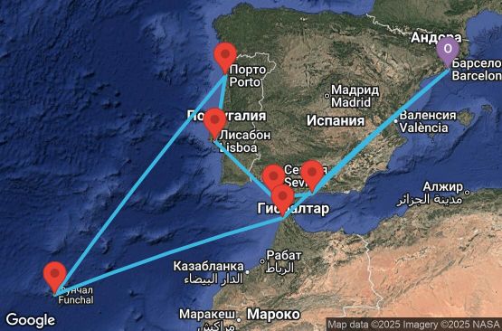 Маршрут на круиз 11 дни Испания, Мароко, Португалия - 11M308