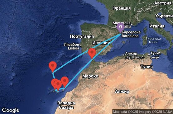 Маршрут на круиз 12 дни Испания, Португалия, Мароко - 12M663