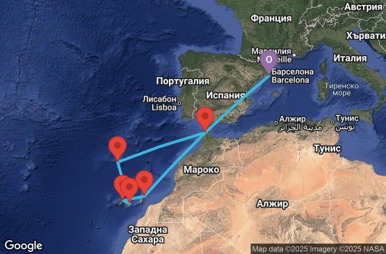 Маршрут на круиз 12 дни Испания, Португалия, Мароко - 12M665