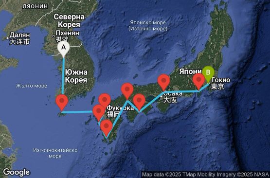 Маршрут на круиз 13 дни Южна Корея, Япония - 13I040