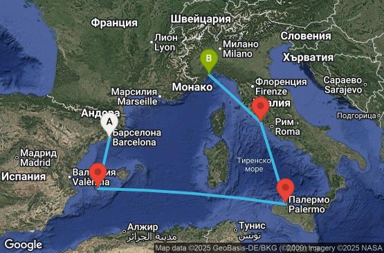 Маршрут на круиз 5 дни Испания, Балеарски острови, Италия - BCN05A2E