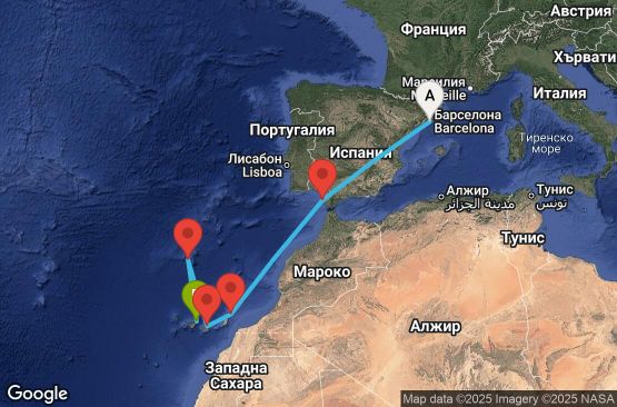 Маршрут на круиз 8 дни Испания, Португалия - BCN08A0K