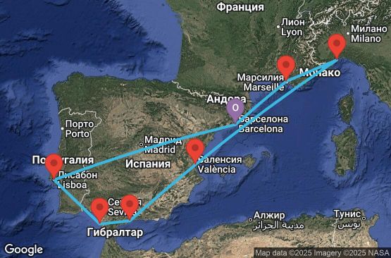 Маршрут на круиз 10 дни Испания, Португалия, Италия, Франция - BCN10A13