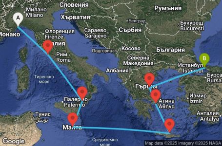 Маршрут на круиз 9 дни Италия, Малта, Гърция, Турция - SVN09A0L