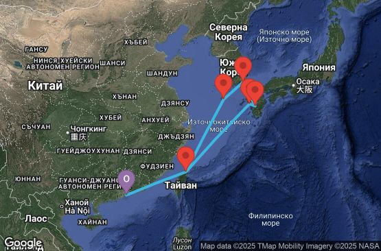 Маршрут на круиз 9 дни Хонконг, Тайван, Южна Корея, Япония - HKG09A02