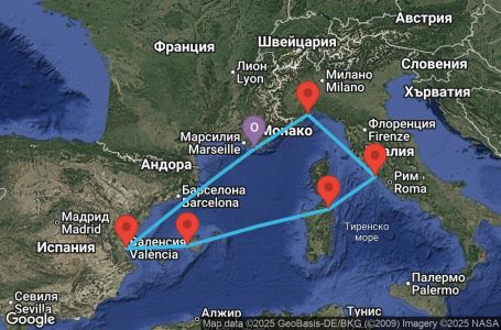 Маршрут на круиз 7 дни Франция, Испания, Балеарски острови, Италия - YNE07A1H