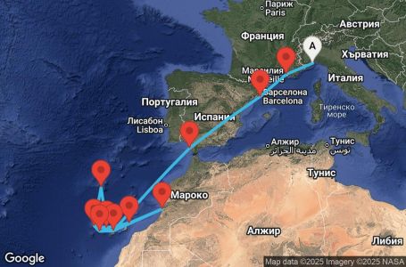 Маршрут на круиз Italy, France, Spain, Canary Islands, Morocco, Madeira - SVN16A0H