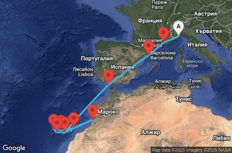 Маршрут на круиз Italy, France, Spain, Canary Islands, Morocco - SVN13A10