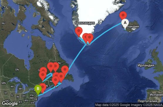 Маршрут на круиз 20 дни Исландия, Гренландия, Канада, САЩ - EL20260917REYNYC