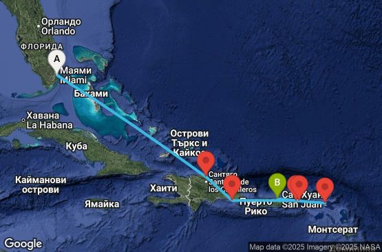 Маршрут на круиз 7 дни САЩ, Доминиканска република, Вирджински острови на САЩ, Ангуила, Пуерто Рико - EP20280130MIASJU