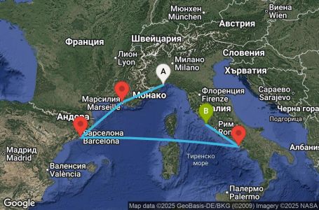 Маршрут на круиз 5 дни Италия, Франция, Испания - SVN05A30