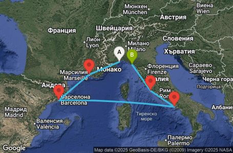 Маршрут на круиз 6 дни Италия, Франция, Испания - SVN06A30