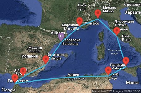Маршрут на круиз 11 дни Испания, Мароко, Италия, Франция - BCN11A1F