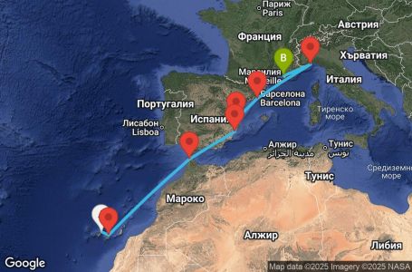 Маршрут на круиз 9 дни Канарски острови, Мароко, Испания, Италия, Франция - TCI09A03