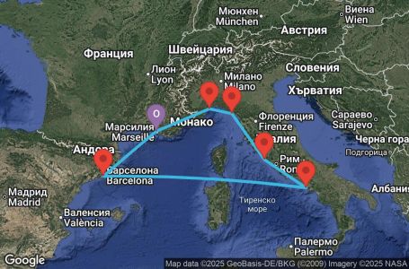 Маршрут на круиз 7 дни Франция, Испания, Италия - MRS07A86