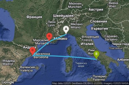 Маршрут на круиз 4 дни Италия, Франция, Испания - SVN04A2I