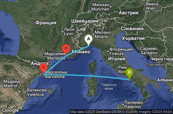 Маршрут на круиз 4 дни Италия, Франция, Испания - SVN04A2I