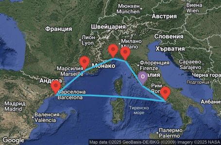 Маршрут на круиз 7 дни Италия, Франция, Испания - CIV07A8G