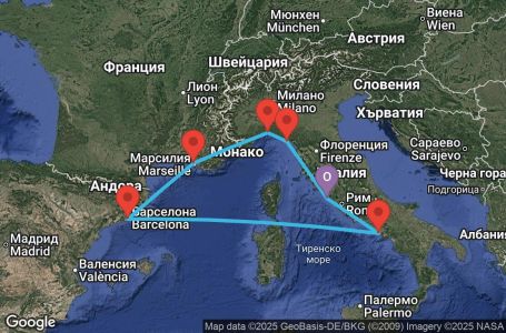 Маршрут на круиз 7 дни Италия, Франция, Испания - CIV07A8H