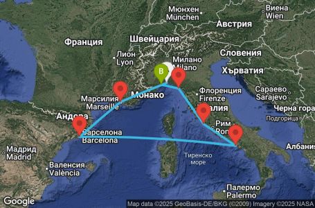 Маршрут на круиз 7 дни Италия, Франция, Испания - GOA07A21
