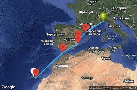 Маршрут на круиз 8 дни Канарски острови, Мароко, Испания, Италия - TCI08A05
