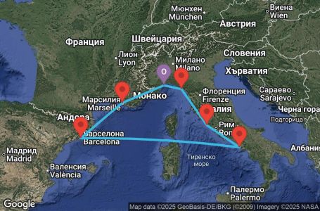 Маршрут на круиз 7 дни Италия, Франция, Испания - SVN07A7G