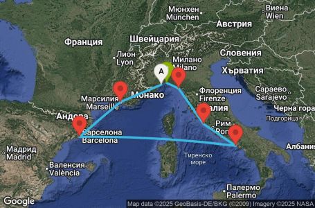 Маршрут на круиз 7 дни Италия, Франция, Испания - SVN07A7H