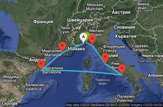 Маршрут на круиз 7 дни Италия, Франция, Испания - SVN07A7H