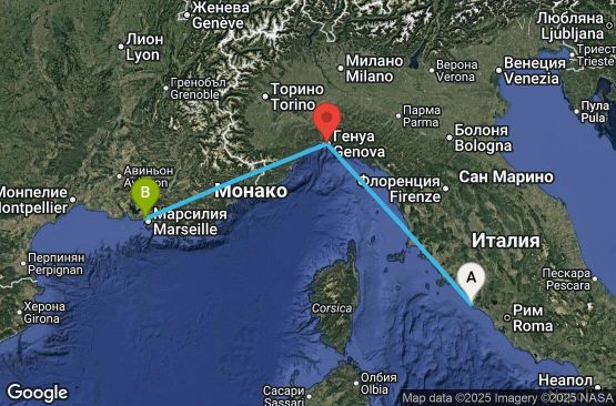 Маршрут на круиз 2 дни Италия, Франция - UWBK