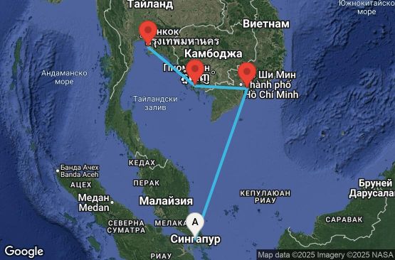 Маршрут на круиз 7 дни Сингапур, Виетнам, Камбоджа, Тайланд - EL20280220SINLCH