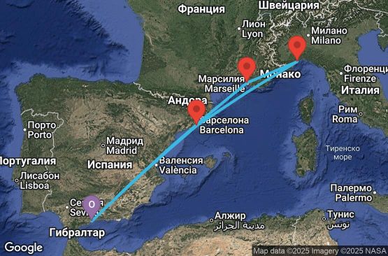 Маршрут на круиз 6 дни Испания, Франция, Италия - AGP06A09