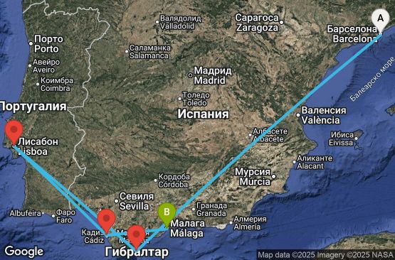 Маршрут на круиз 6 дни Испания, Гибралтар, Португалия - BCN06A1V