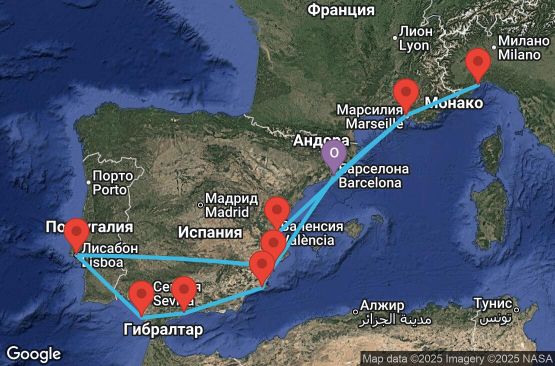 Маршрут на круиз 12 дни Испания, Франция, Италия, Португалия - BCN12A0Z