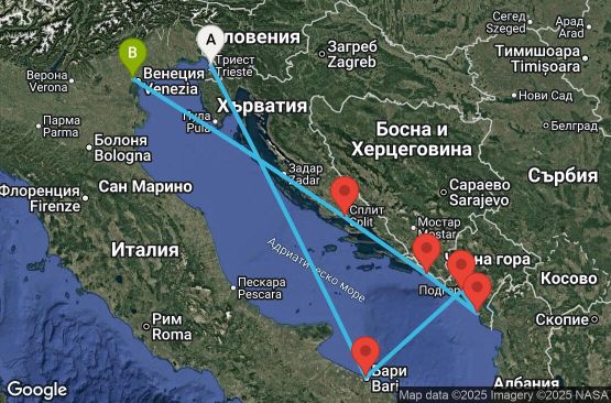 Маршрут на круиз 7 дни Италия, Черна гора, Хърватия - TRS07A0R