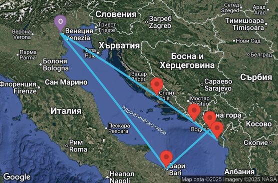 Маршрут на круиз 7 дни Италия, Черна гора, Хърватия - PMA07A22