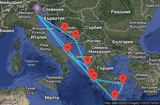Маршрут на круиз 14 дни Италия, Гърция, Хърватия - PMA14A2K