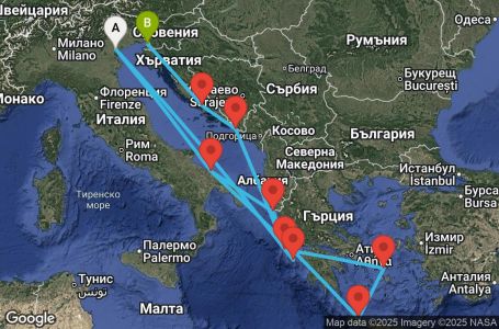 Маршрут на круиз 14 дни Италия, Гърция, Хърватия - PMA14A2T