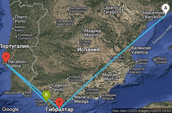 Маршрут на круиз 5 дни Испания, Гибралтар, Португалия - BCN05A1F