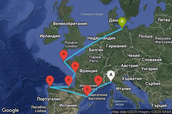 Маршрут на круиз 11 дни Италия, Франция, Испания, Германия - UY2D