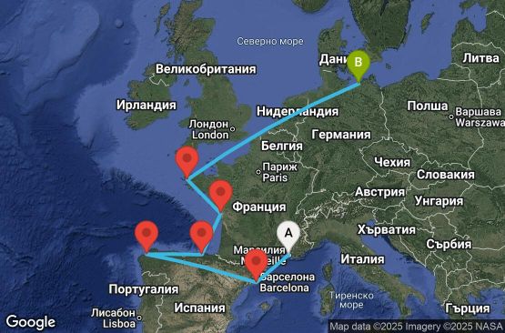 Маршрут на круиз 10 дни Франция, Испания, Германия - UY24