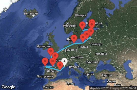 Маршрут на круиз 17 дни Франция, Испания, Германия, Полша, Литва, Латвия, Естония, Финландия, Швеция - UY2K