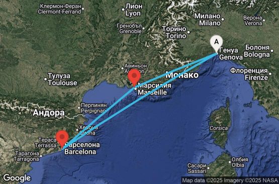 Маршрут на круиз 6 дни Италия, Франция, Испания - UY10