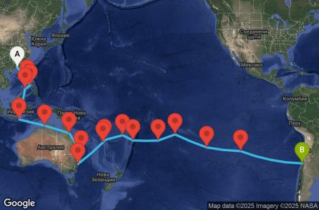 Маршрут на круиз China, Philippines, Australia, Hawaii, Fiji, Tonga, Polynesia, Chile - HKG46A07