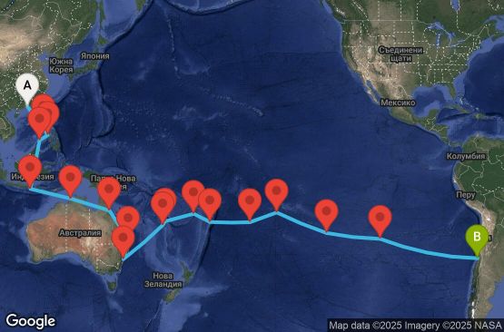 Маршрут на круиз China, Philippines, Australia, Hawaii, Fiji, Tonga, Polynesia, Chile - HKG46A07