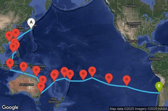 Маршрут на круиз Japan, Taiwan, China, Philippines, Australia, Hawaii, Fiji, Tonga, Polynesia, Chile - TYO51A03