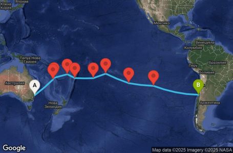 Маршрут на круиз Australia, Hawaii, Fiji, Tonga, Polynesia, Chile - SYD26A05