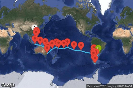 Маршрут на круиз China, Philippines, Australia, Hawaii, Fiji, Tonga, Polynesia, Chile, Argentina - HKG60A03
